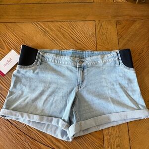 Isabel Maternity Size 12 Light Denim Shorts with Black Stretch Side Panels